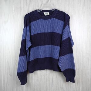 VTG Cricket 80s 90 Knitted Hand 100% Cotton Sweater Mens Large blue strips read.